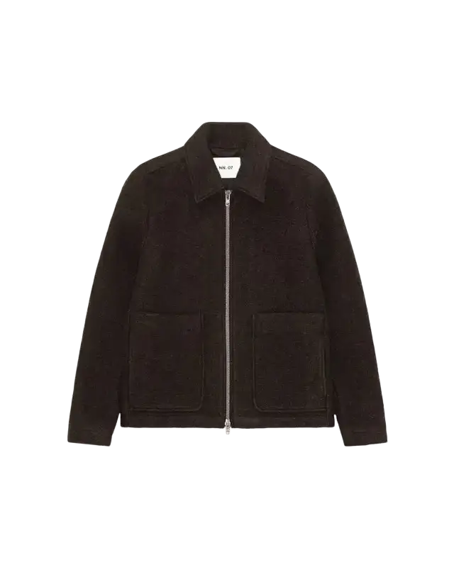 NN.07 - Veste Gael zippée en laine à carreaux Marron foncé