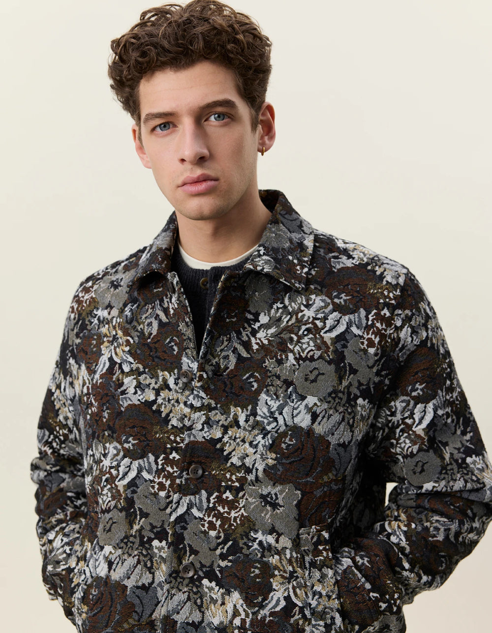 LES DEUX - Surchemise jacquard à motif floral Sable foncé