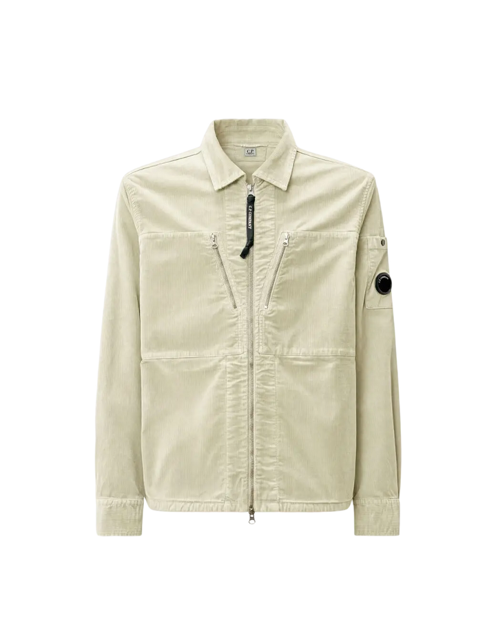 C.P. COMPANY - Surchemise Lens zippée en velours côtelé Beige clair