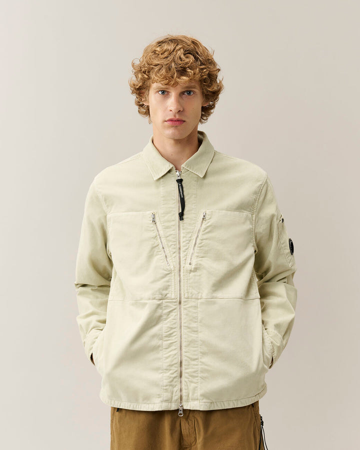 C.P. COMPANY - Surchemise Lens zippée en velours côtelé Beige clair