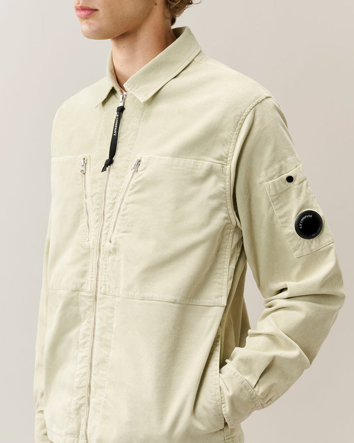 C.P. COMPANY - Surchemise Lens zippée en velours côtelé Beige clair