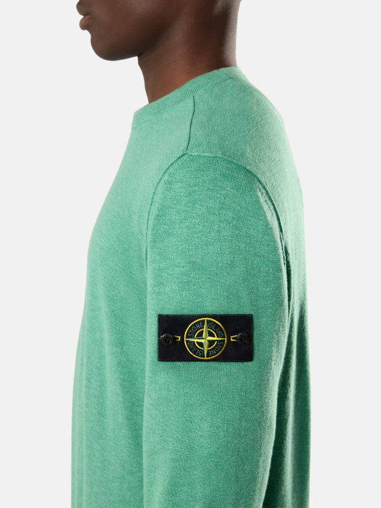 STONE ISLAND - Crewneck Jumper with Small Roll Finishes Vert émeraude