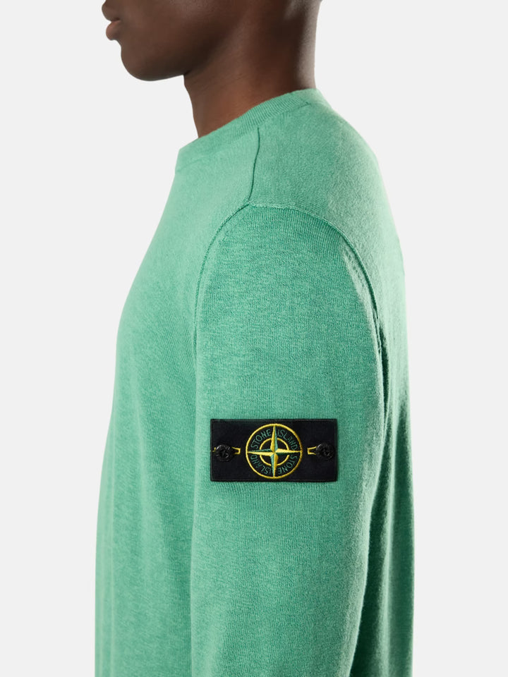 STONE ISLAND - Crewneck Jumper with Small Roll Finishes Vert émeraude