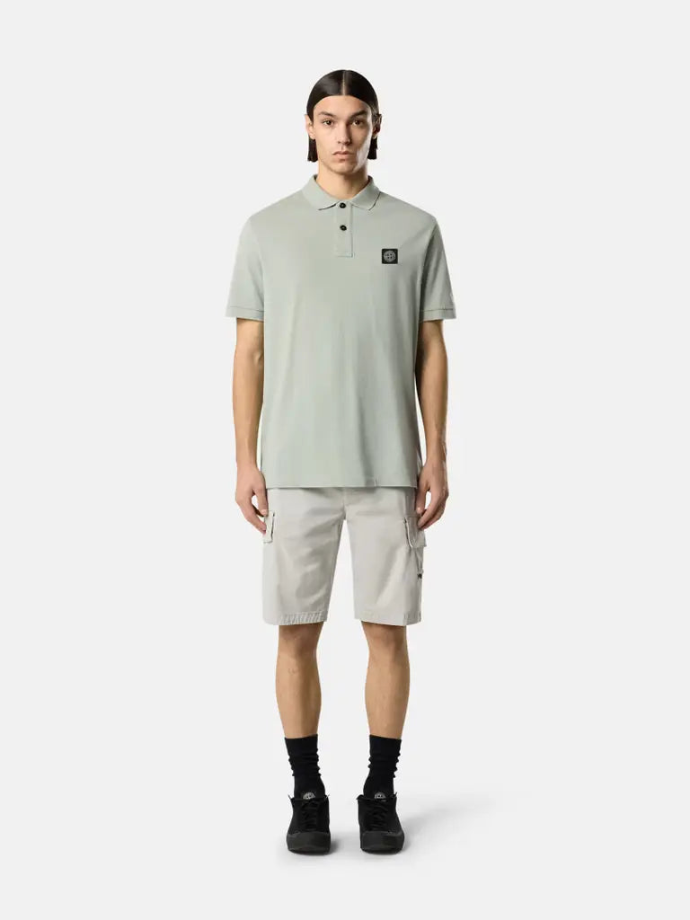 STONE ISLAND - Polo en piqué de coton biologique extensible Vert sauge
