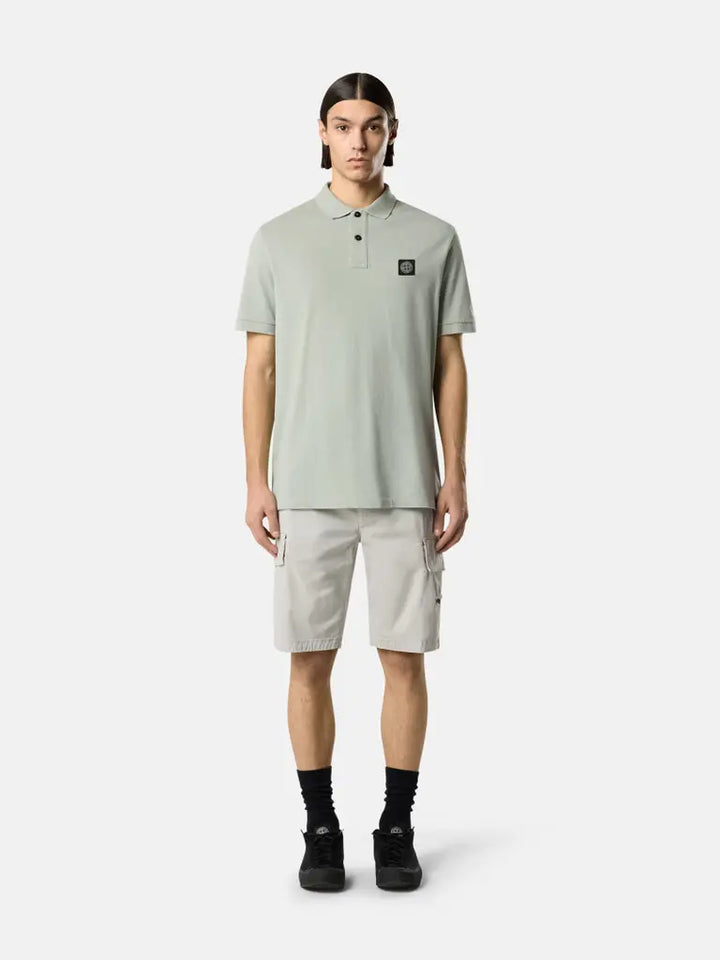 STONE ISLAND - Polo en piqué de coton biologique extensible Vert sauge