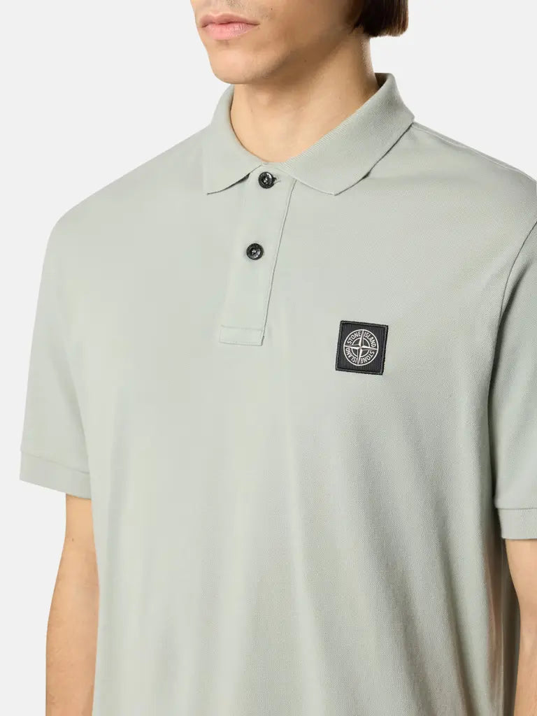 STONE ISLAND - Polo en piqué de coton biologique extensible Vert sauge