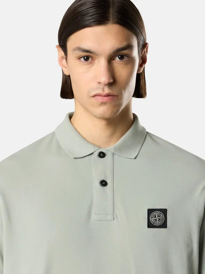 STONE ISLAND - Polo en piqué de coton biologique extensible Vert sauge