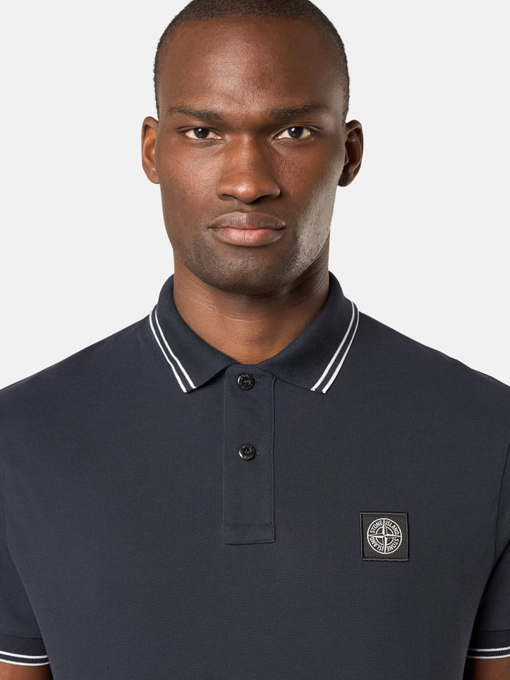 STONE ISLAND - Slim-fit short-sleeve Polo with Compass Patch Marine