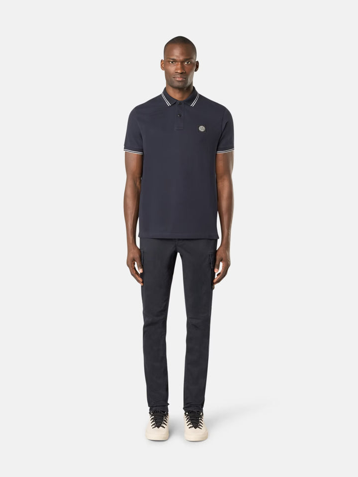 STONE ISLAND - Slim-fit short-sleeve Polo with Compass Patch Marine