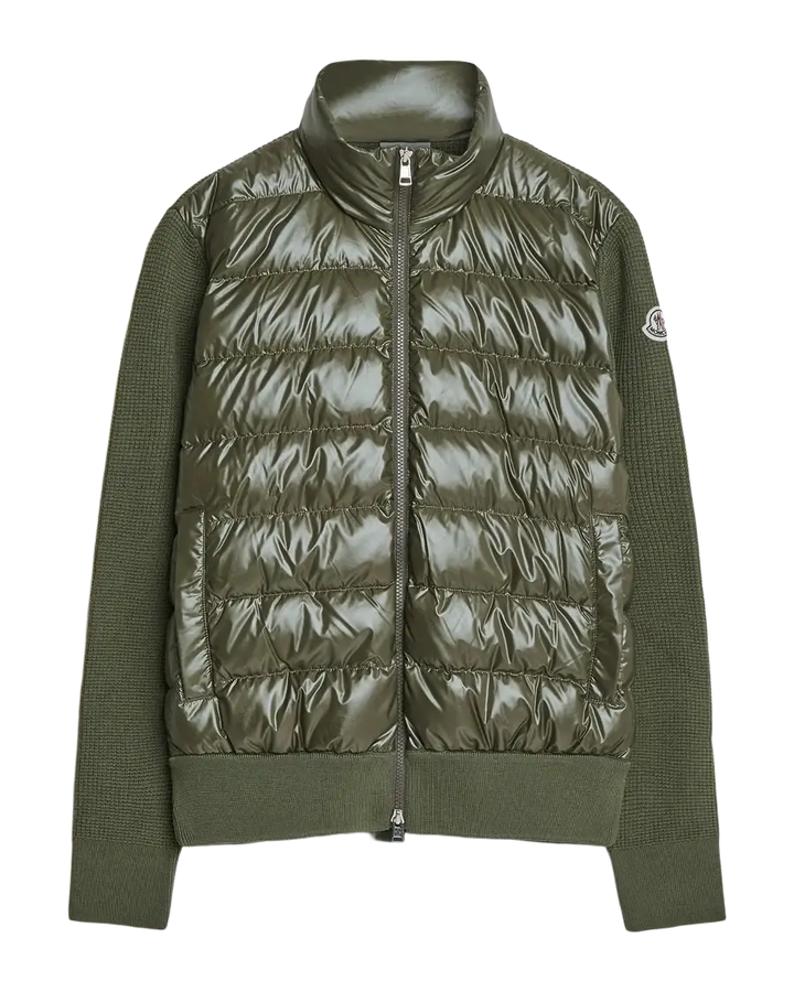 MONCLER - Cardigan zippé matelassé en laine Vert foncé