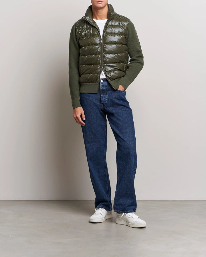 MONCLER - Cardigan zippé matelassé en laine Vert foncé