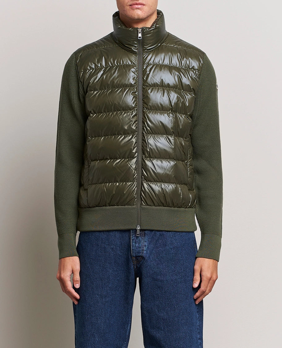 MONCLER - Cardigan zippé matelassé en laine Vert foncé