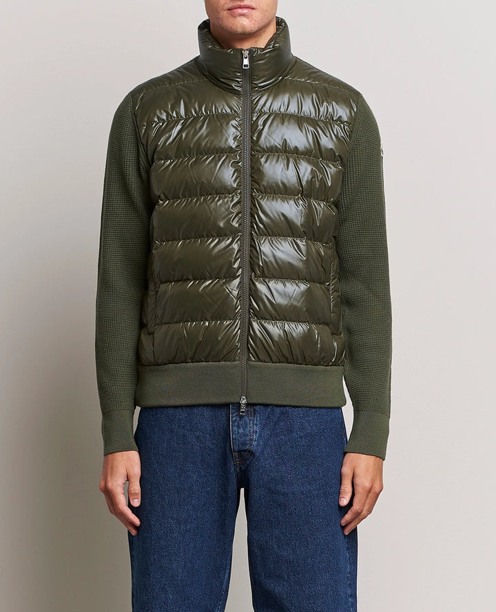 MONCLER - Cardigan zippé matelassé en laine Vert foncé
