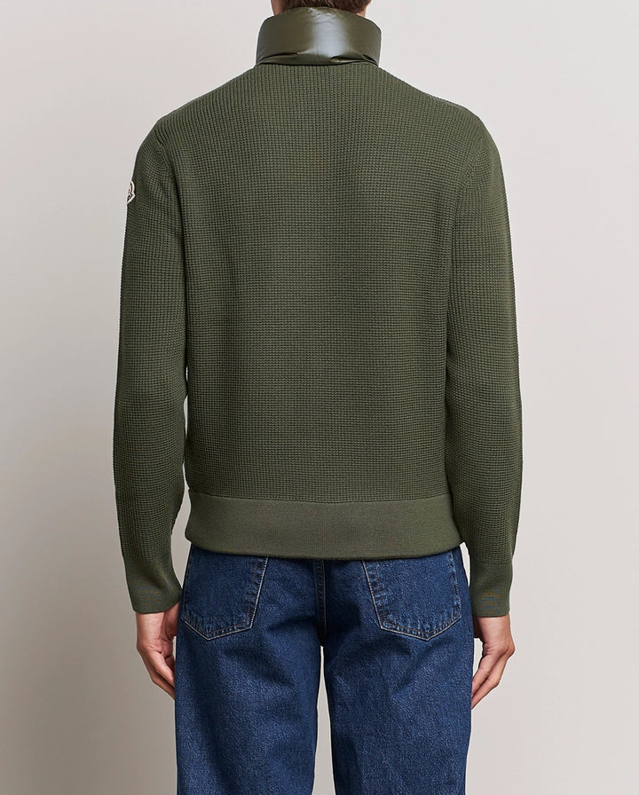 MONCLER - Cardigan zippé matelassé en laine Vert foncé