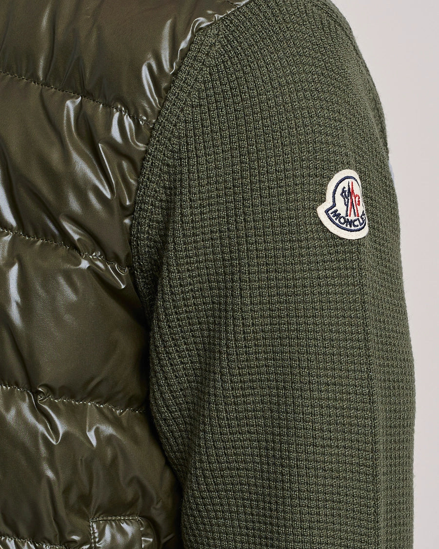 MONCLER - Cardigan zippé matelassé en laine Vert foncé