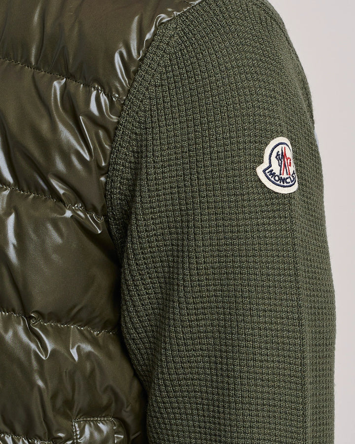 MONCLER - Cardigan zippé matelassé en laine Vert foncé