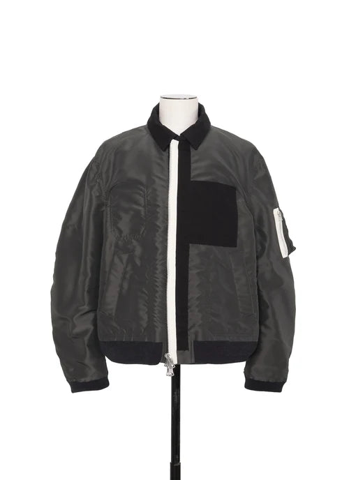 SACAI - Blouson réversible Nylon Twill x Rip Stop Noir / Kaki foncé