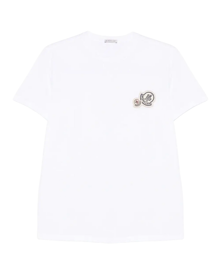 MONCLER – T-shirt en coton à double empiècement logo Blanc