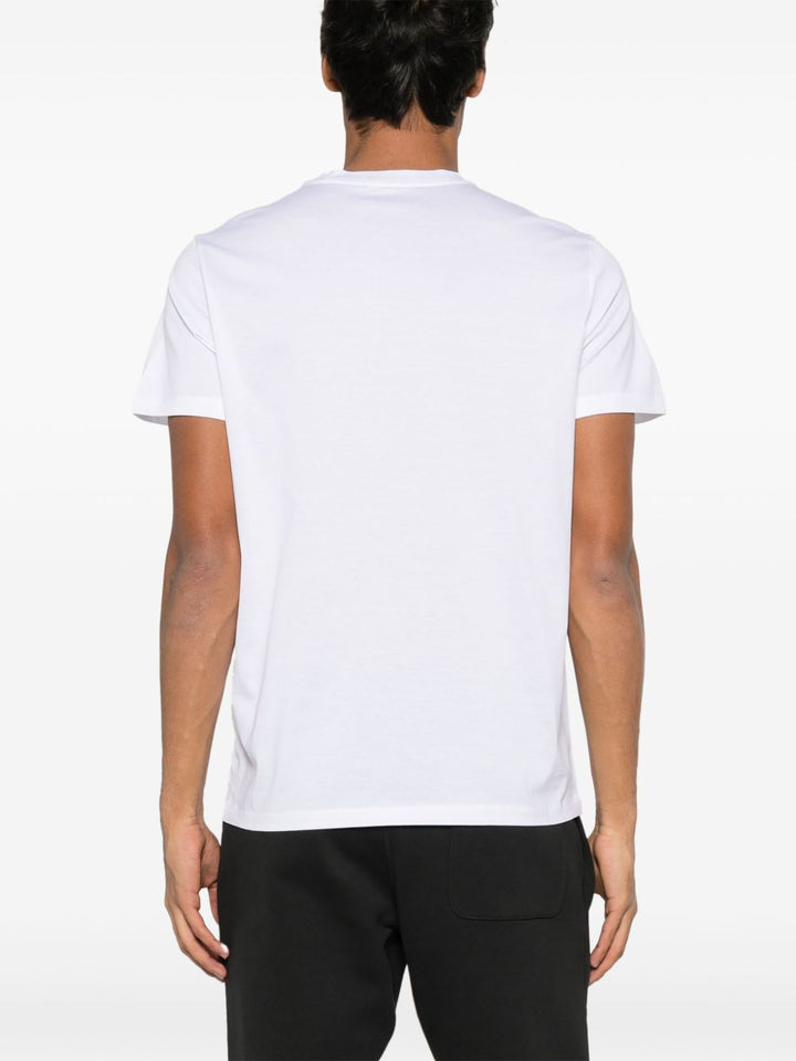MONCLER – T-shirt en coton à double empiècement logo Blanc