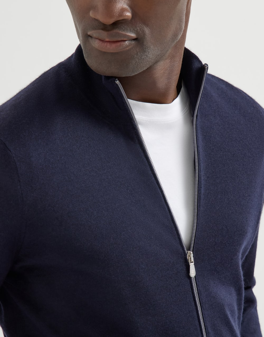 BRUNELLO CUCINELLI - Cardigan Zippé Cachemire & Soie Bleu Marine