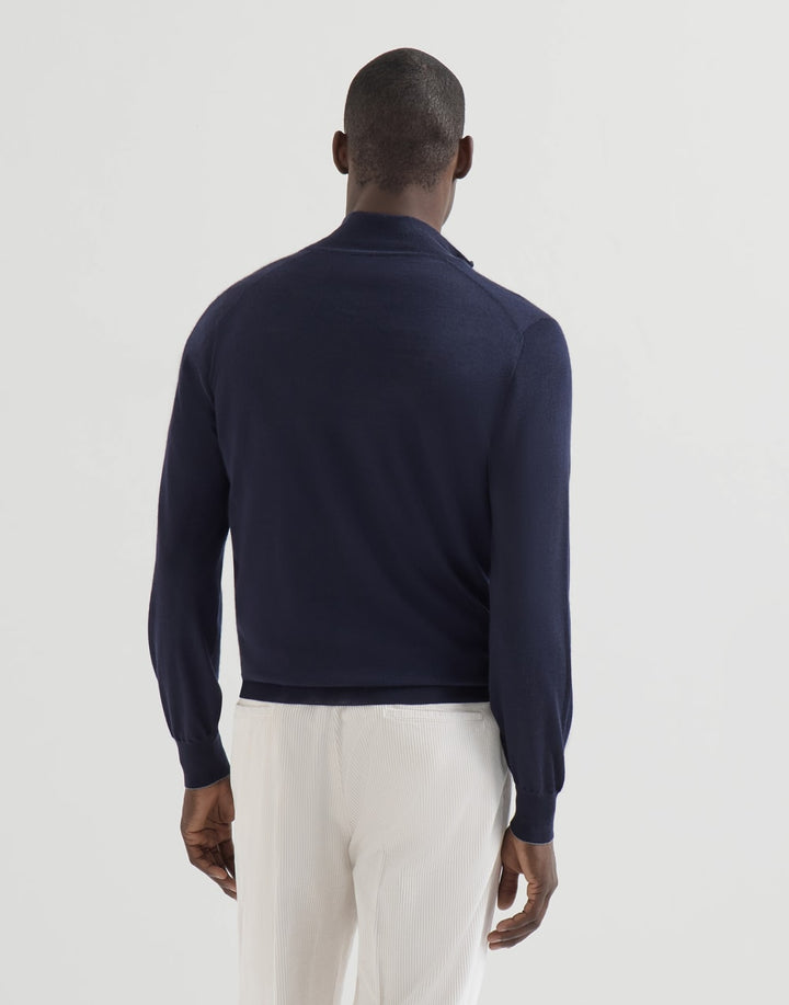 BRUNELLO CUCINELLI - Cardigan Zippé Cachemire & Soie Bleu Marine