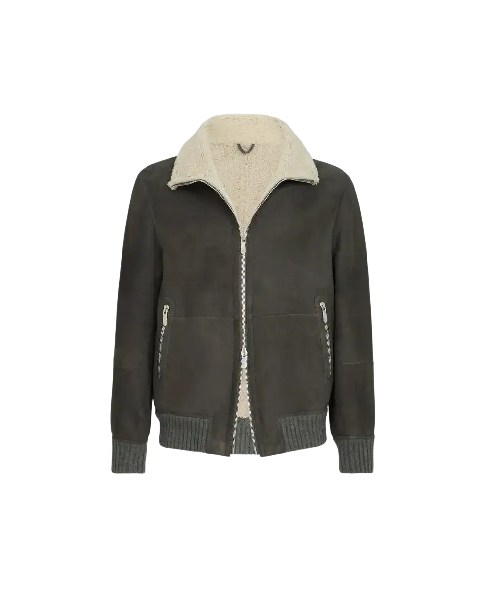 BRUNELLO CUCINELLI - Bomber en peau de mouton Curly suédée Gris