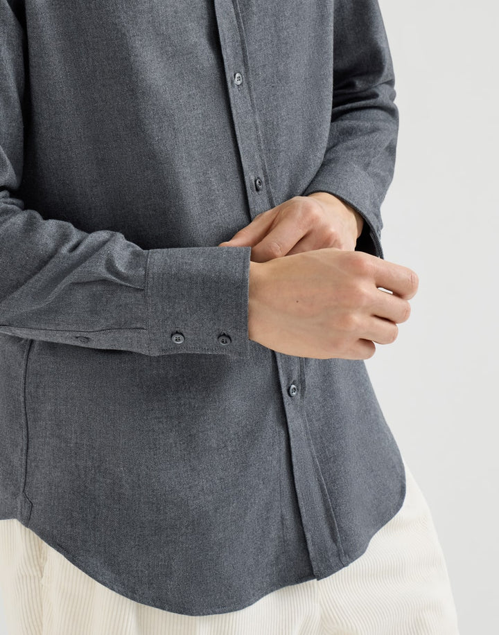 BRUNELLO CUCINELLI - Chemise en Flanelle Gris Foncé