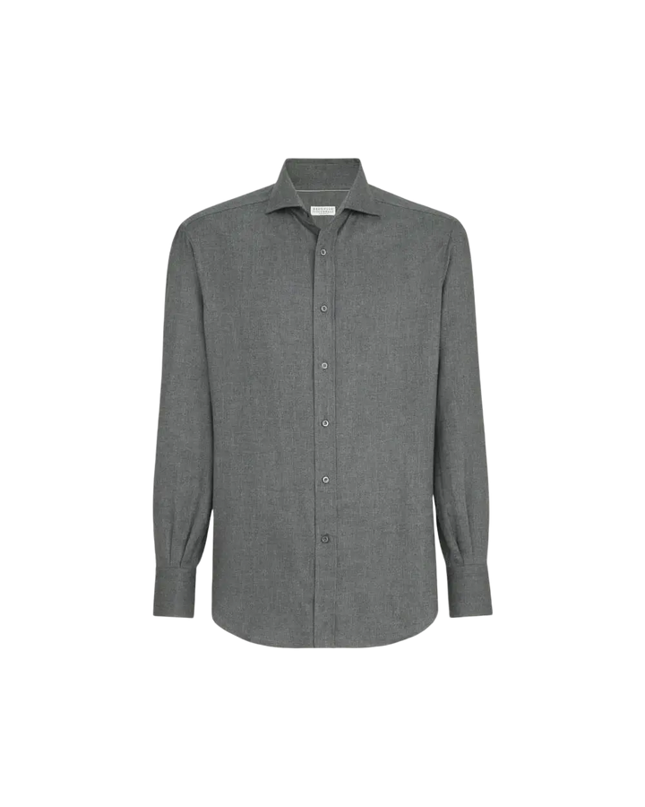 BRUNELLO CUCINELLI - Chemise en Flanelle Gris Foncé