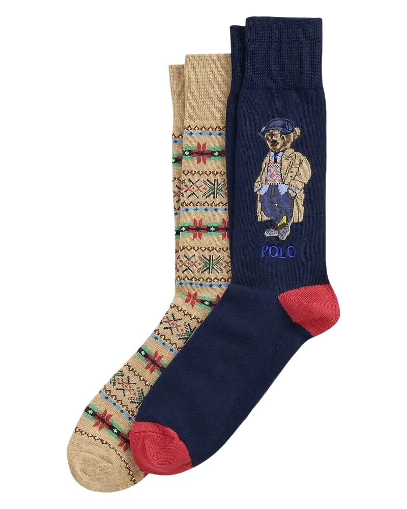 POLO RALPH LAUREN - Lot de 2 paires de chaussettes Cotton Bear Bleu marine / Camel