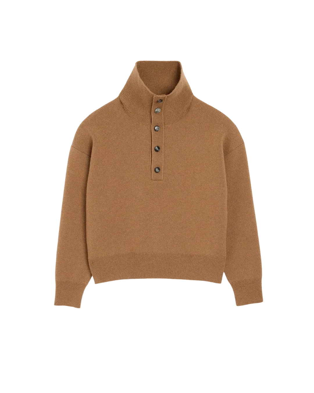 AMI PARIS - Pull col montant boutonné en laine Camel