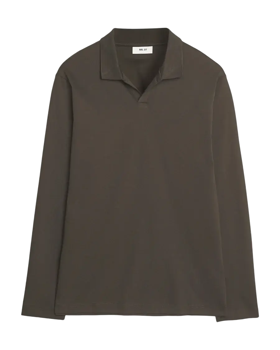 NN.07 - Polo Paul à manches longues en coton biologique Vert militaire foncé