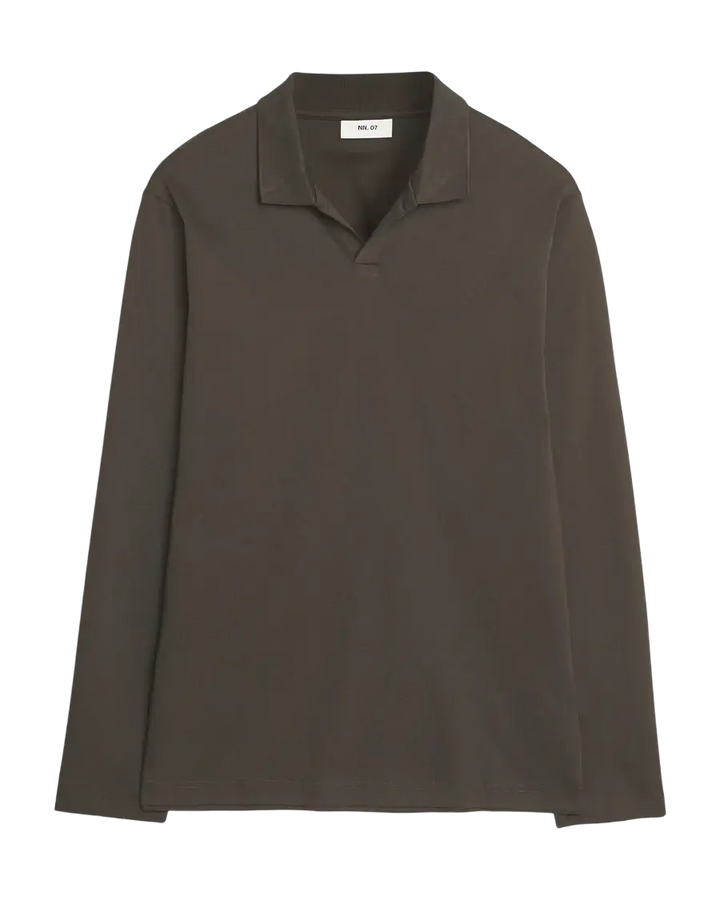 NN.07 - Polo Paul à manches longues en coton biologique Vert militaire foncé