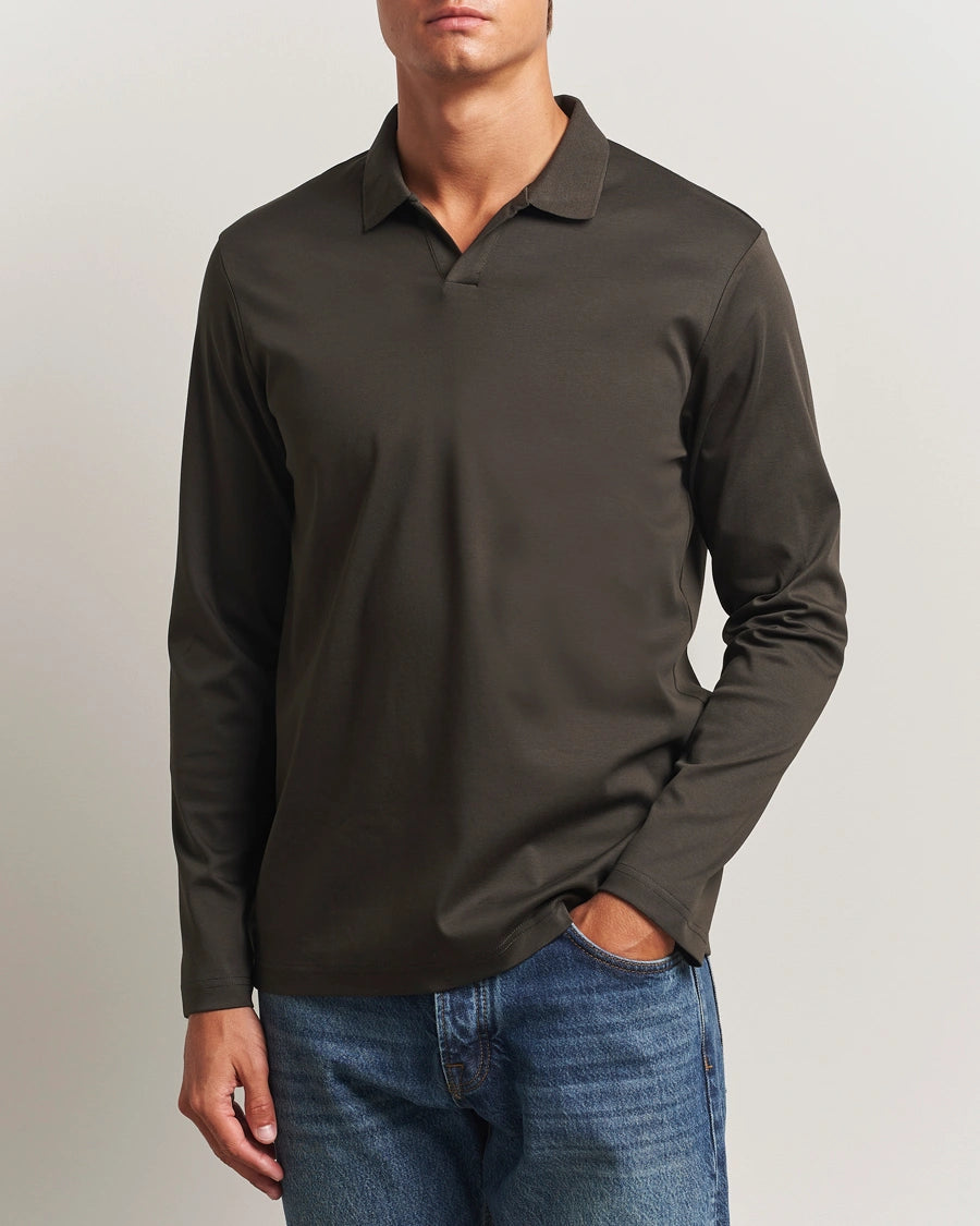 NN.07 - Polo Paul à manches longues en coton biologique Vert militaire foncé