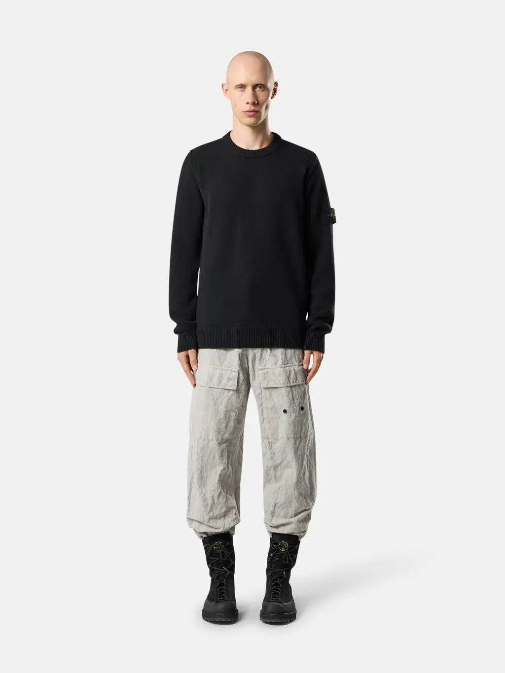 STONE ISLAND - Pull Col Rond en Laine d'Agneau Noir