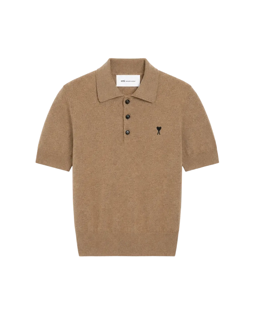 AMI PARIS - Polo Ami de Cœur en laine mérinos Camel chiné / Noir