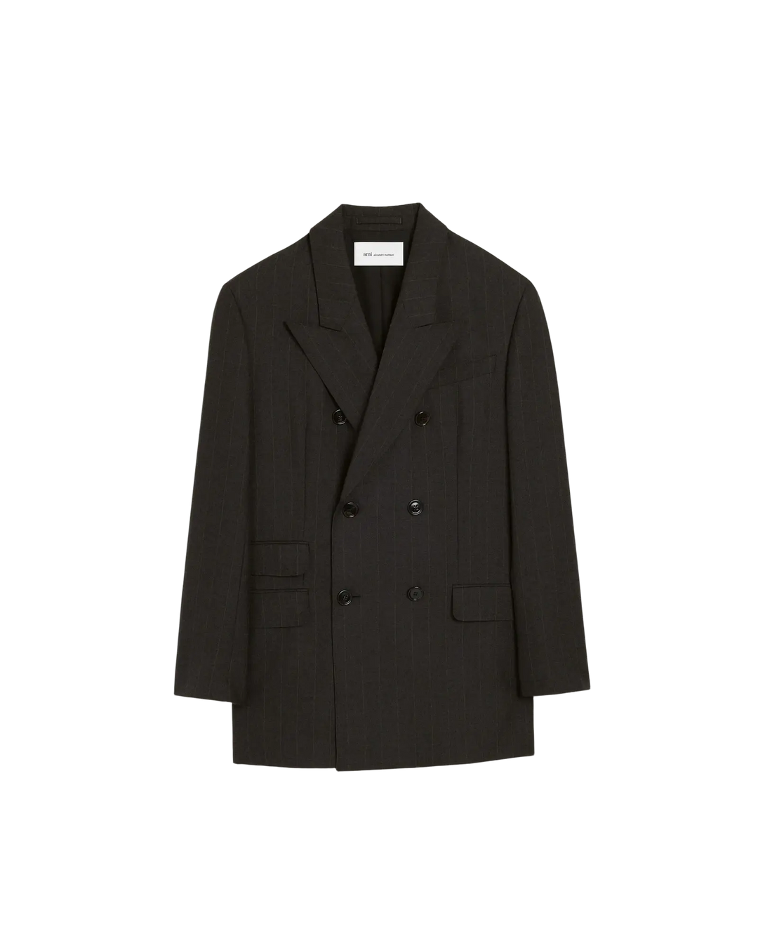 AMI PARIS - Veste rayée double boutonnage en laine Gris carbone / Marron chocolat