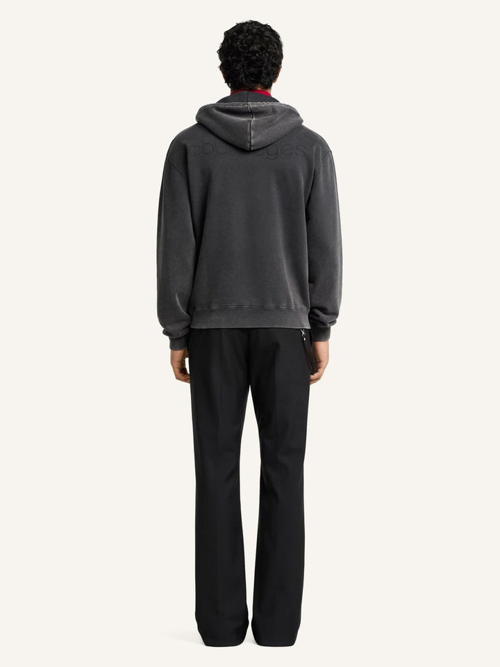COURRÈGES – Sweat à capuche stonewash zippé Gris délavé / Noir