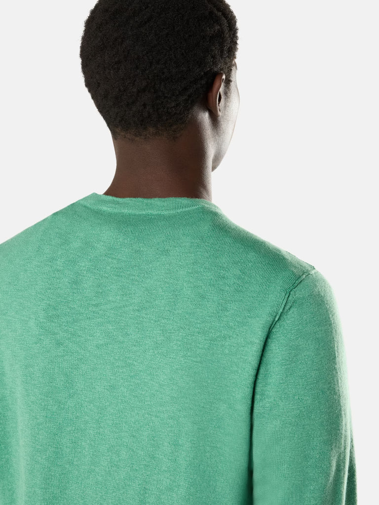 STONE ISLAND - Crewneck Jumper with Small Roll Finishes Vert émeraude