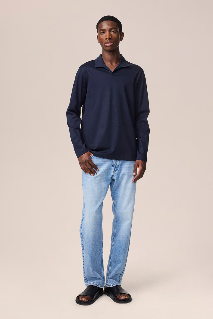 NN.07 - Polo Paul à col ouvert en coton biologique Bleu marine