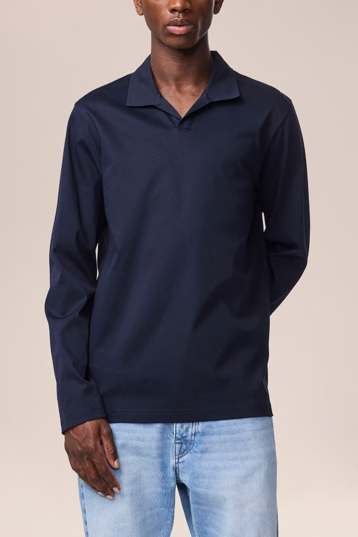 NN.07 - Polo Paul à col ouvert en coton biologique Bleu marine