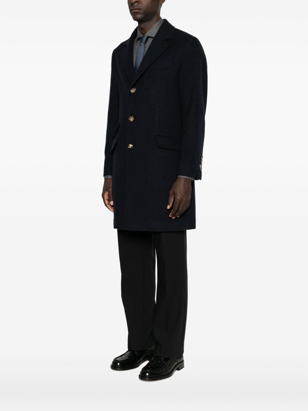 BRUNELLO CUCINELLI - Manteau droit en cachemire Bleu