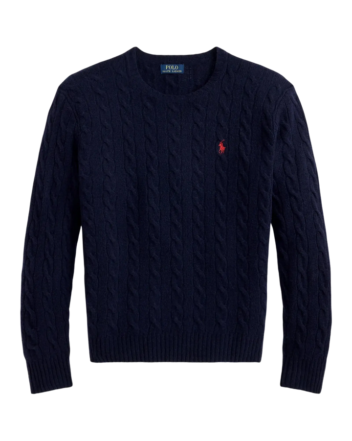 POLO RALPH LAUREN - Pull torsadé en laine et cachemire Bleu marine