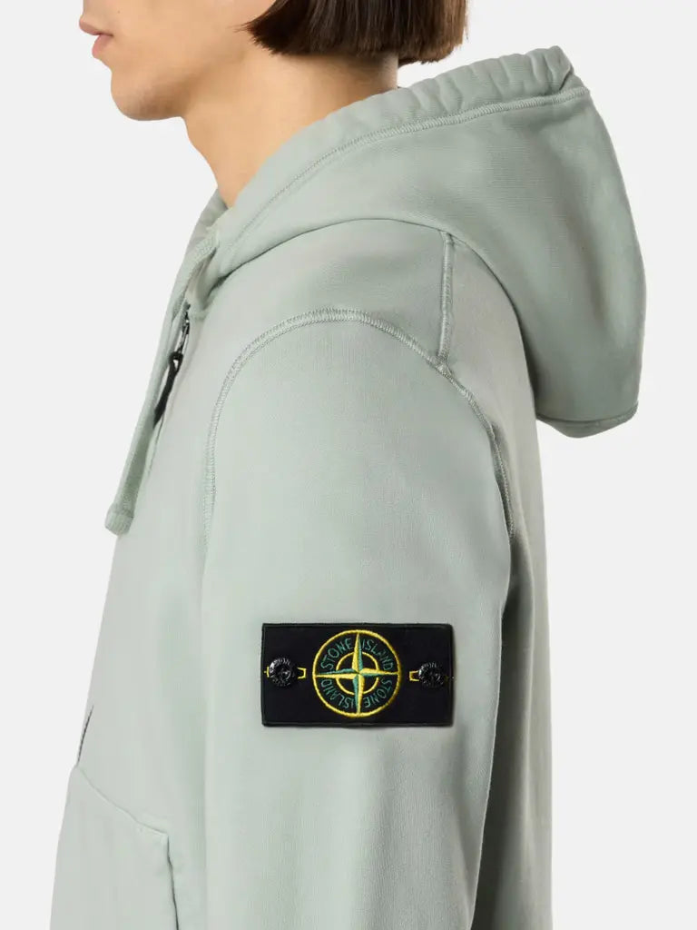 STONE ISLAND - Sweat à Capuche Zippé en Coton Bio Vert Océan
