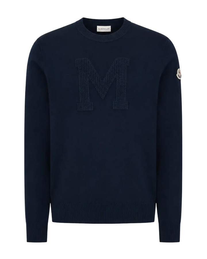 MONCLER – Pull à logo brodé Bleu