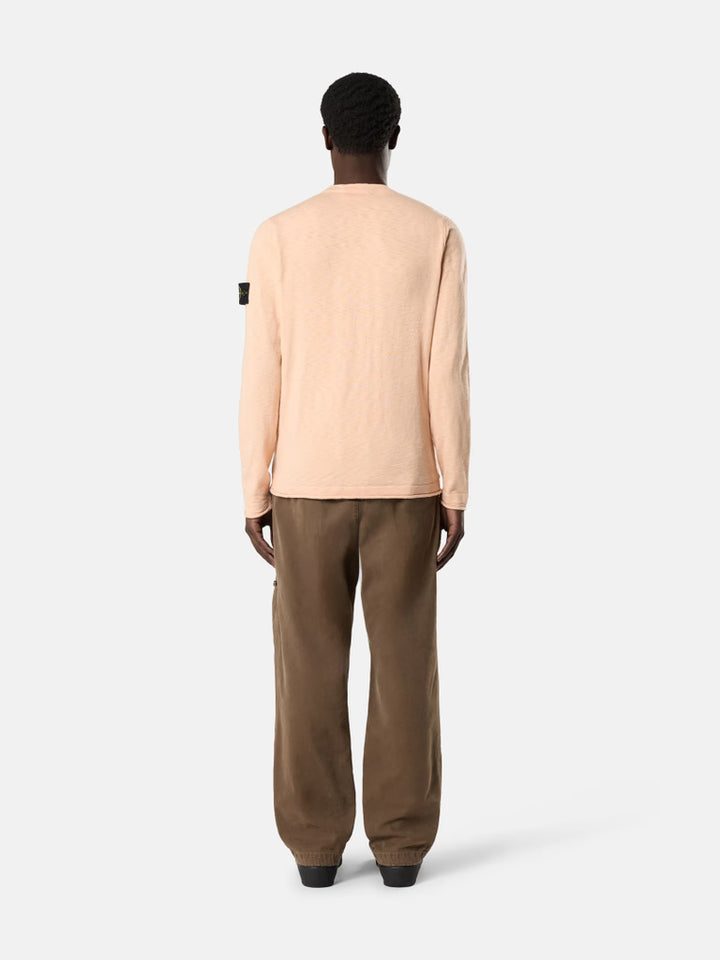 STONE ISLAND - Crewneck Jumper with Small Roll Finishes Rose pastel