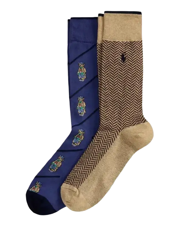 POLO RALPH LAUREN - Lot de 2 paires de chaussettes jacquard Bleu marine / Beige
