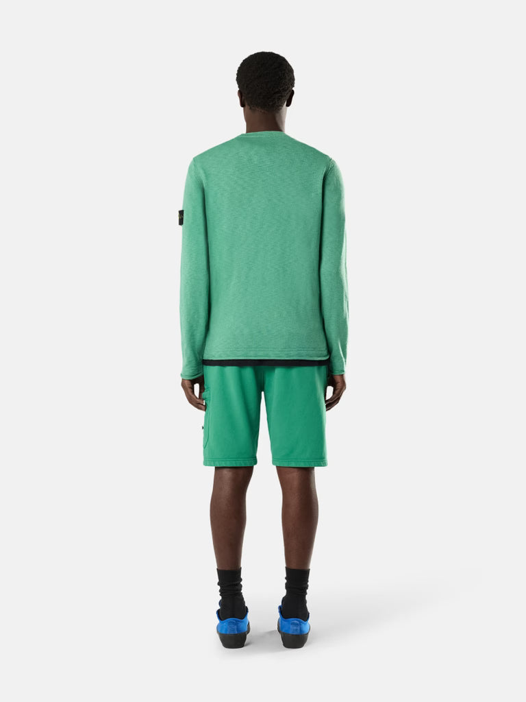 STONE ISLAND - Crewneck Jumper with Small Roll Finishes Vert émeraude