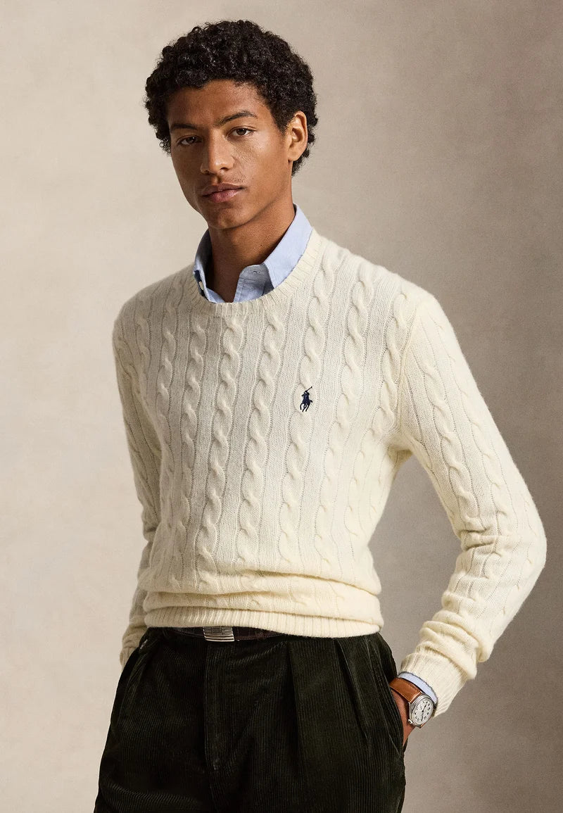 POLO RALPH LAUREN - Pull torsadé en laine et cachemire Crème