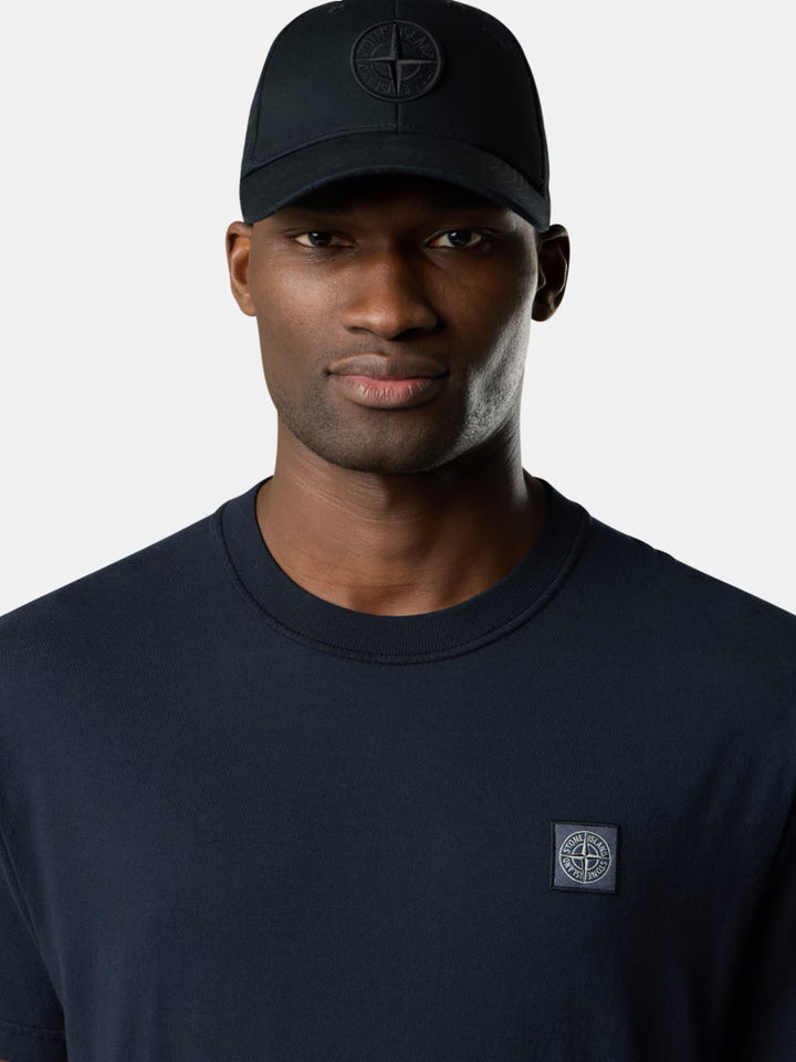 STONE ISLAND - T-shirt Slim en Coton Bio Effet Fissato Bleu Marine