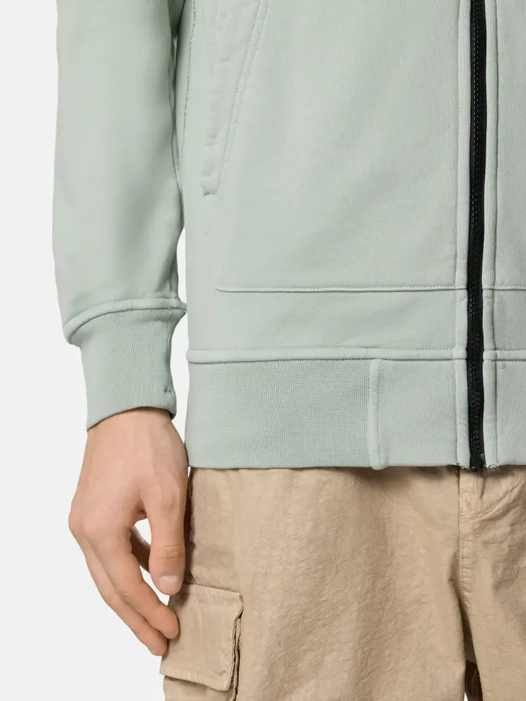 STONE ISLAND - Sweat à Capuche Zippé en Coton Bio Vert Océan